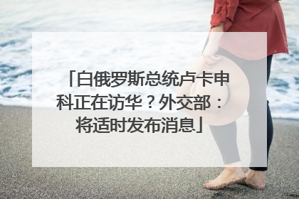 白俄罗斯总统卢卡申科正在访华？外交部：将适时发布消息