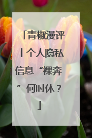 青椒漫评丨个人隐私信息“裸奔”何时休？